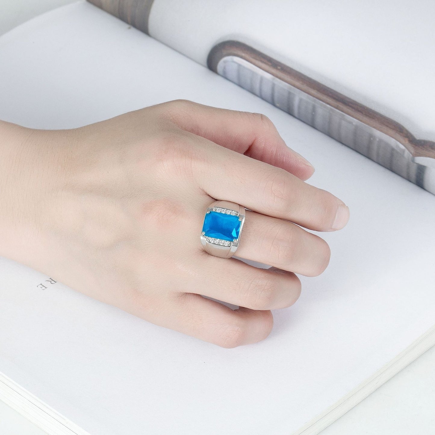 Rockyu メンズリング シルバー フリーサイズ 光沢仕上げ 一粒カラージルコニア