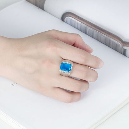 Rockyu メンズリング シルバー フリーサイズ 光沢仕上げ 一粒カラージルコニア