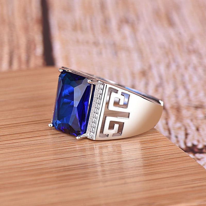 Rockyu メンズリング 大粒ジルコニア シルバー925調 フリーサイズ 幅広デザイン