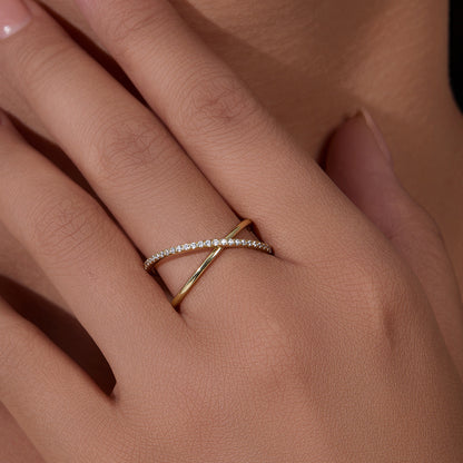 Rockyu レディースリング ステンレス クロスデザイン ジルコニア入り 金属アレルギー対応 おしゃれ指輪 パーティーギフト
