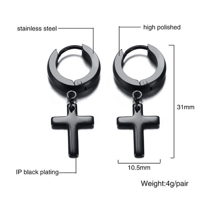 Rockyu ピアス レディース メンズ ゴールド クロス リングピアス フープ 十字架チャーム ステンレス製 金属アレルギー対応 ペアアクセサリー