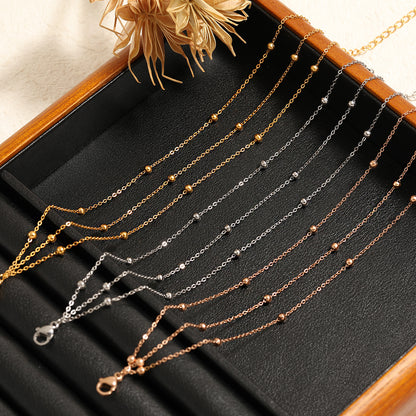 Rockyu アンクレット レディース ステンレス 多層チェーン ビーズ付き ローズゴールド/シルバー/ゴールド 調整可能