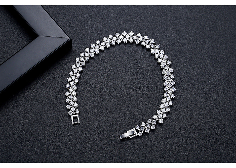 Rockyu ブレスレット レディース シルバー プラチナ仕上げ AAAジルコニア 豪華キラキラ腕輪