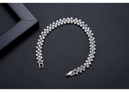 Rockyu ブレスレット レディース シルバー プラチナ仕上げ AAAジルコニア 豪華キラキラ腕輪