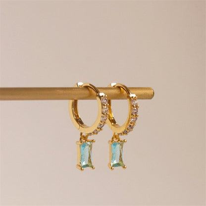 Rockyu ピアス レディース 18金仕上げ ゴールド フープ ジルコニア 四角形 揺れる 緑宝石 アレルギー対応