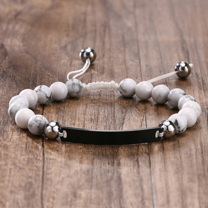 Rockyu ブレスレット メンズ レディース プレート 数珠チェーン ステンレス 調整可能