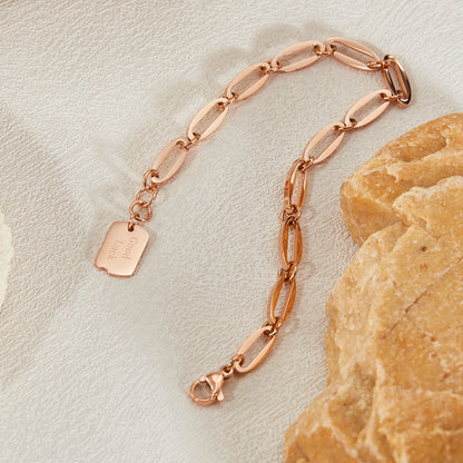 Rockyu ブレスレット レディース ピンクゴールド チタン製 幸運チャーム付き