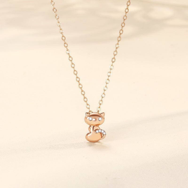 Rockyu ネックレス レディース 猫 シルバー925 ジルコニア ペンダント 純銀 鎖骨チェーン