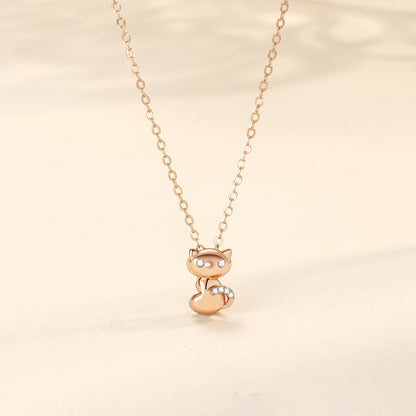 Rockyu ネックレス レディース 猫 シルバー925 ジルコニア ペンダント 純銀 鎖骨チェーン