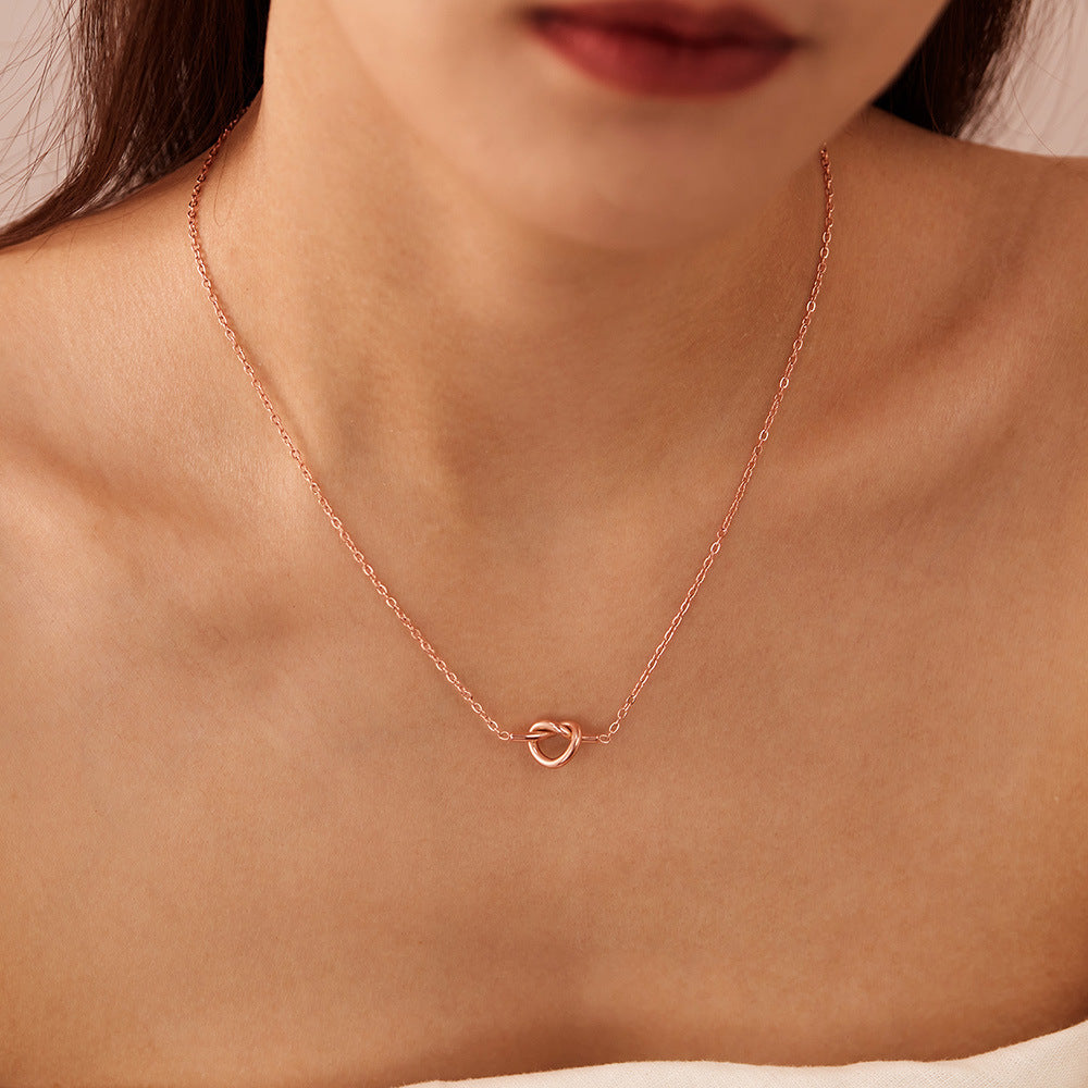 Rockyu レディース ネックレス ハート 結び ピンクゴールド 18金 メッキ チタン 鎖骨チェーン