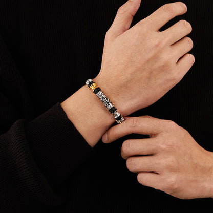 Rockyu ブレスレット メンズ 本革レザー×ステンレス コンビ バングル風デザイン