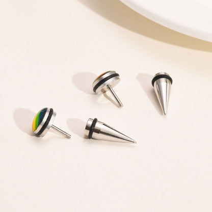 Rockyu レインボー ステンレス スタッドピアス 9mm 円形 メンズ＆ユニセックス