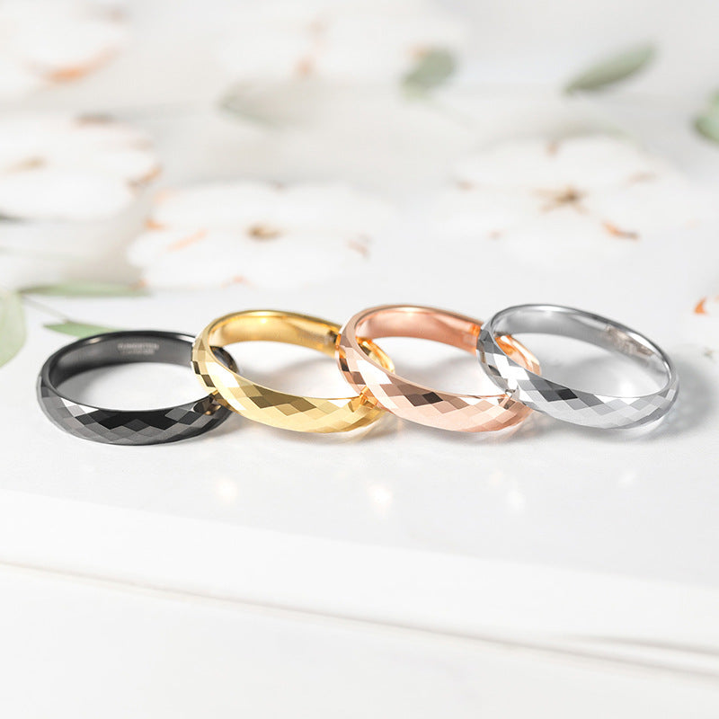 Rockyu タングステン 多面カットリング 4mm メンズ レディース 指輪 シルバー ゴールド ブルー ピンクゴールド 鏡面＆マット仕上げ 男女兼用