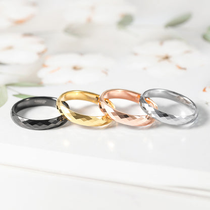 Rockyu タングステン 多面カットリング 4mm メンズ レディース 指輪 シルバー ゴールド ブルー ピンクゴールド 鏡面＆マット仕上げ 男女兼用