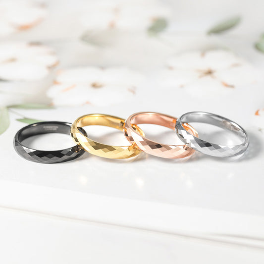 Rockyu タングステン 多面カットリング 4mm メンズ レディース 指輪 シルバー ゴールド ブルー ピンクゴールド 鏡面＆マット仕上げ 男女兼用