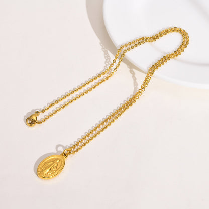 Rockyu ネックレス レディース ゴールド 聖母マリア 楕円ペンダント チタン製 50cmチェーン 金属アレルギー対応