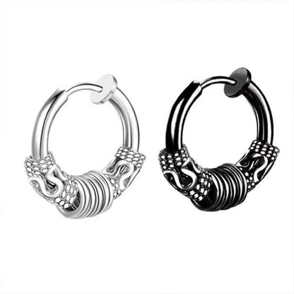 Rockyu フェイクピアス メンズ サージカルステンレス 龍紋デザイン イヤーカフ 4連リング/ボール 小さめ ノンホール 両耳用 金属アレルギー対応