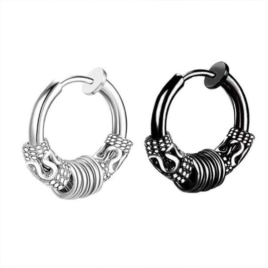 Rockyu フェイクピアス メンズ サージカルステンレス 龍紋デザイン イヤーカフ 4連リング/ボール 小さめ ノンホール 両耳用 金属アレルギー対応