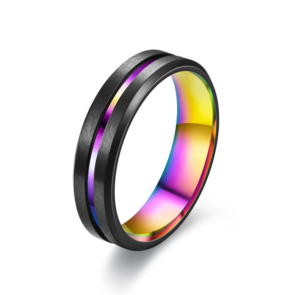 Rockyu メンズリング ステンレス製 ブラックライン 5色展開 6mm幅 マット仕上げ