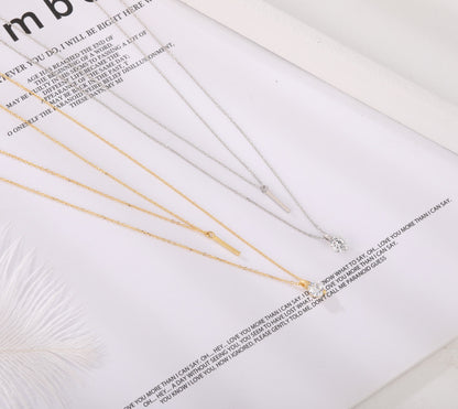 Rockyu ネックレス レディース ピンクゴールド 18K仕上げ 二連チェーン ダイヤモンド風 一粒石 スティック ペンダント 純銀風 ジュエリー アクセサリー