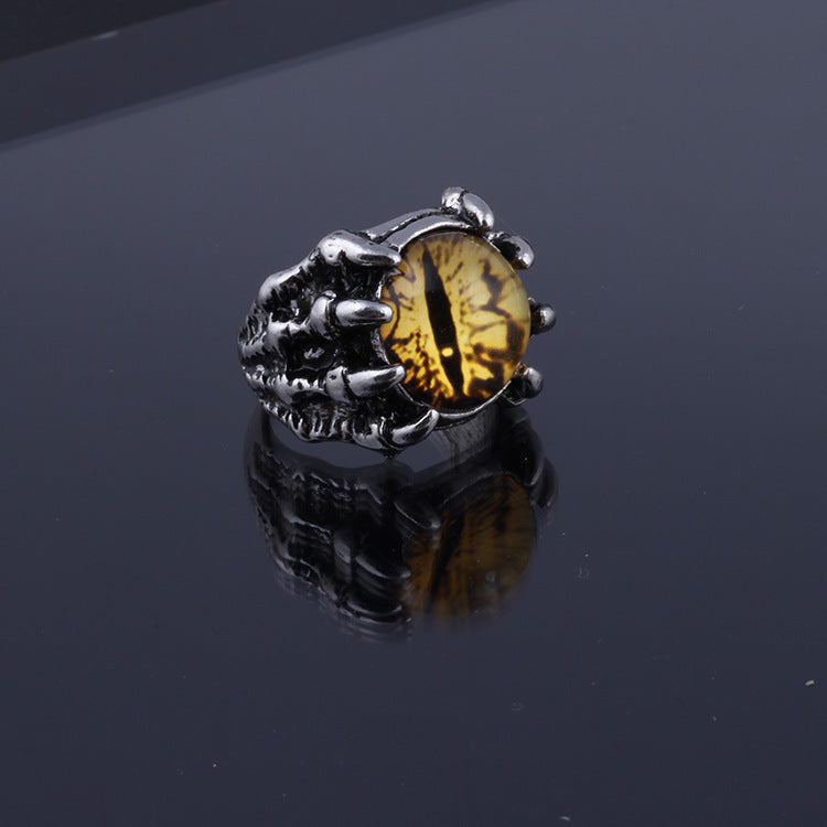 Rockyu ドラゴンアイリング 悪魔の目モチーフ メンズ調整可能リング