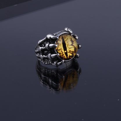 Rockyu ドラゴンアイリング 悪魔の目モチーフ メンズ調整可能リング