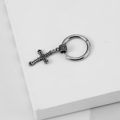 Rockyu ピアス メンズ シルバー クロス フープ 揺れる チタン製 アレルギー対応