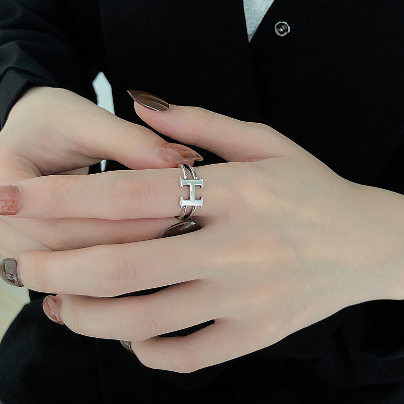 Rockyu Hモチーフリング レディース フリーサイズ シルバー925 調節可能 指輪