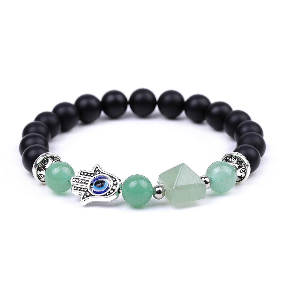 Rockyu ブレスレット レディース メンズ 天然石 ハムサの手 数珠 オニキス パワーストーン ビーズブレスレット 誕生日や記念日に