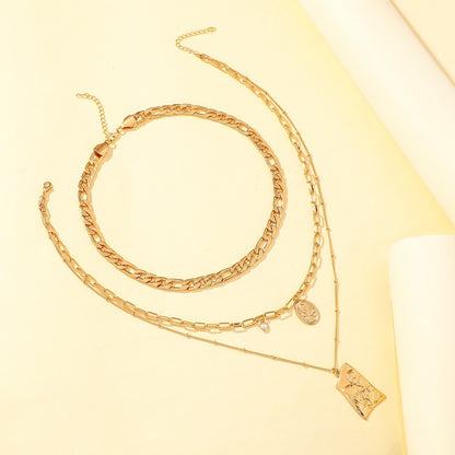 Rockyu ネックレス レディース ゴールド 3連チェーン ステンレス コインペンダント おしゃれ