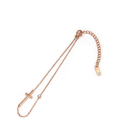 Rockyu アンクレット レディース クロス チタン 細いチェーン ジルコニア アンティーク風