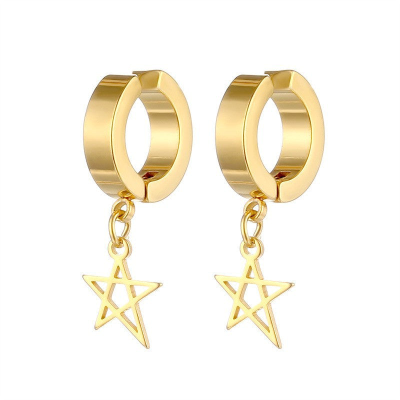 Rockyu メンズピアス フープ シルバー スター 揺れるリングピアス 両耳用 チタン製