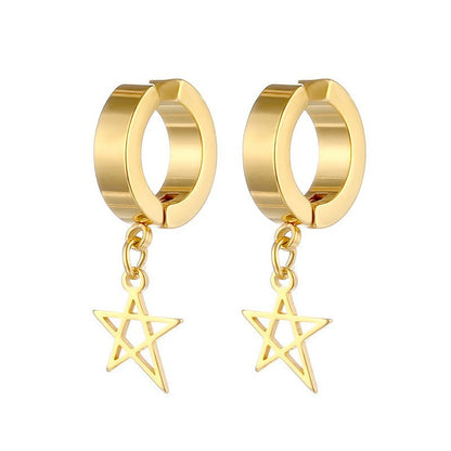 Rockyu メンズピアス フープ シルバー スター 揺れるリングピアス 両耳用 チタン製