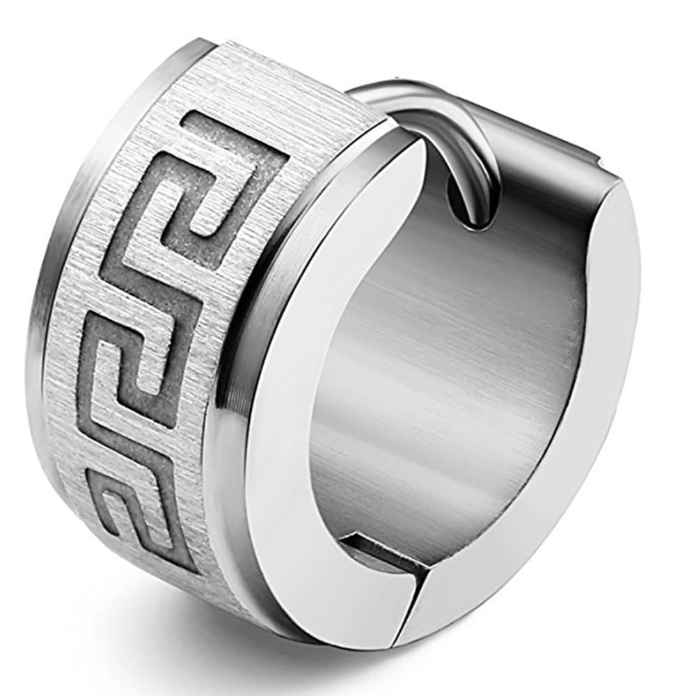 Rockyu ピアス メンズ ステンレス ブラック フープピアス 幾何学模様 幅広 リング 金属アレルギー対応