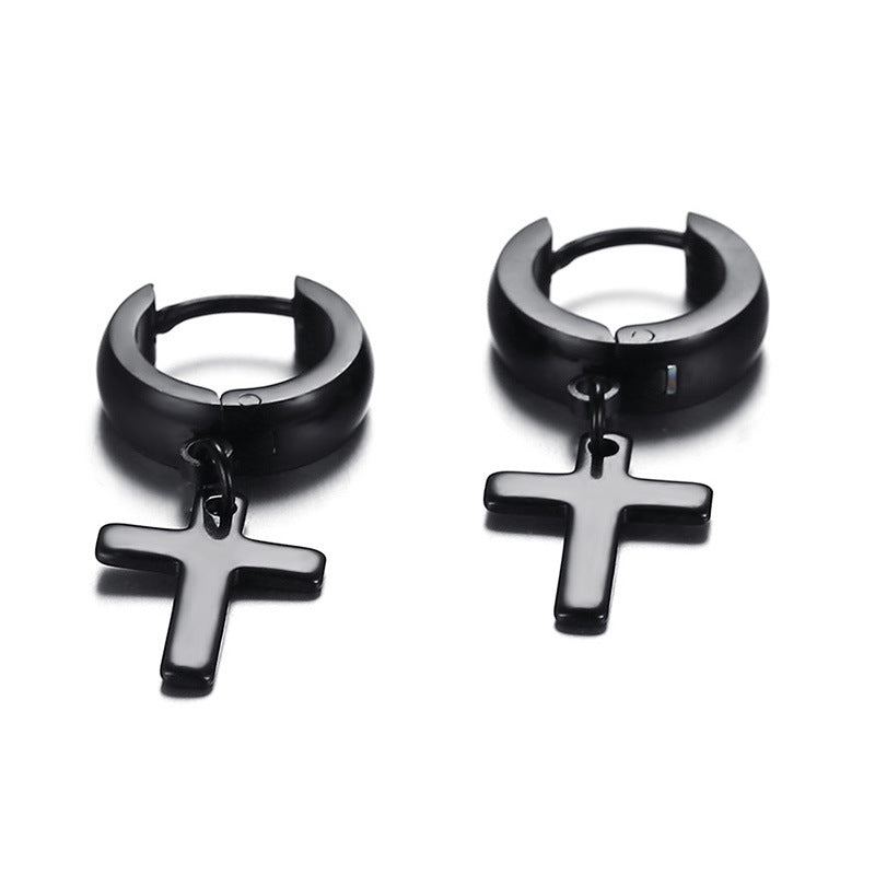 Rockyu ピアス レディース メンズ ゴールド クロス リングピアス フープ 十字架チャーム ステンレス製 金属アレルギー対応 ペアアクセサリー