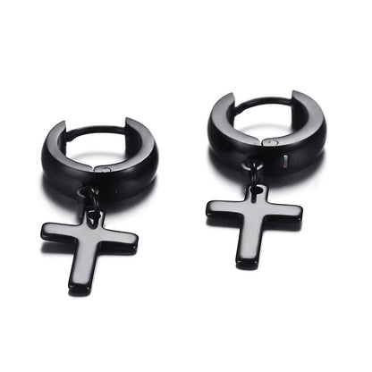 Rockyu ピアス レディース メンズ ゴールド クロス リングピアス フープ 十字架チャーム ステンレス製 金属アレルギー対応 ペアアクセサリー