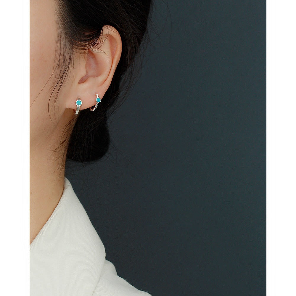 Rockyu ピアス レディース シルバー925 ターコイズ フープリング 両耳用 ジュエリー