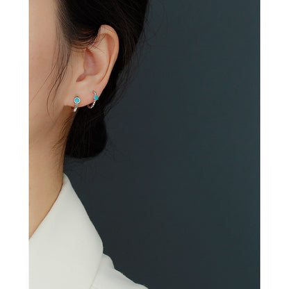 Rockyu ピアス レディース シルバー925 ターコイズ フープリング 両耳用 ジュエリー