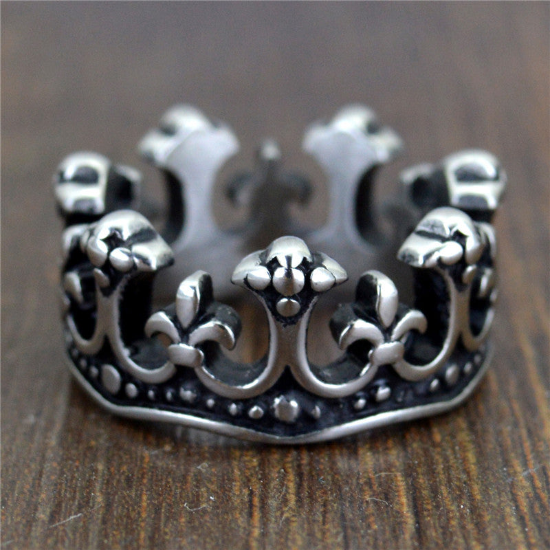Rockyu メンズリング クラウンデザイン ステンレス製 王冠モチーフ 12mm幅