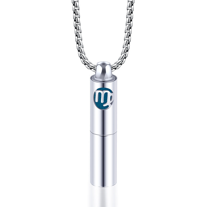 Rockyu 香水瓶ネックレス ステンレス製 12星座デザイン アロマ＆メモリアルペンダント 男女兼用