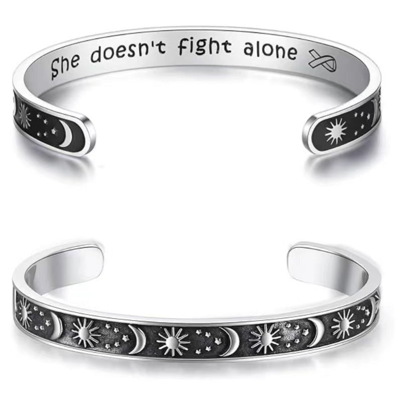 Rockyu フリーサイズ ステンレス バングル ブレスレット メンズ レディース ペア対応 刻印入り おしゃれシンプルデザイン