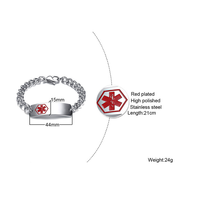 Rockyu ブランド ジュエリー ブレスレット メンズ ステンレス チタン シルバー マークデザイン 刻印 プレート ビジネス ギフト