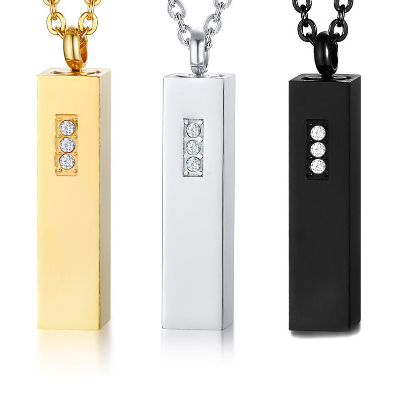 Rockyu メモリアルネックレス スティック型 遺骨ペンダント ジルコニア入り ステンレス製 3色展開