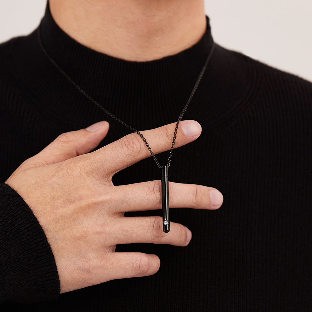 Rockyu 円筒カプセル 遺骨ネックレス｜ジルコニア×ステンレス製 手元供養ペンダント