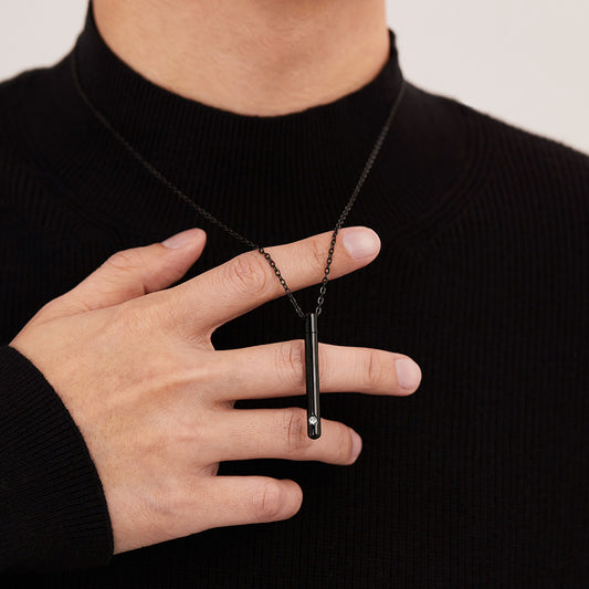 Rockyu 円筒カプセル 遺骨ネックレス｜ジルコニア×ステンレス製 手元供養ペンダント