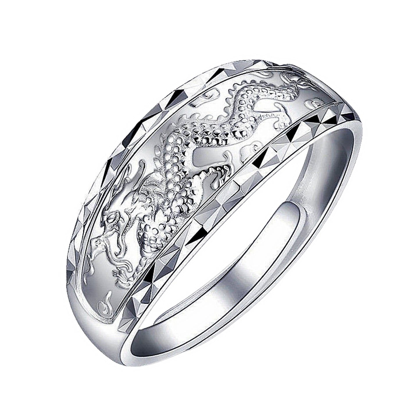 Rockyu 龍鳳彫りリング メンズ フリーサイズ シルバー調 幸運モチーフ リング