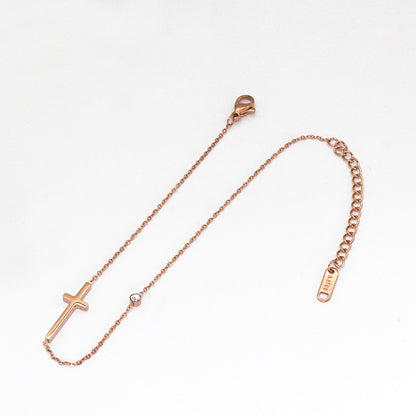 Rockyu アンクレット レディース クロス チタン 細いチェーン ジルコニア アンティーク風