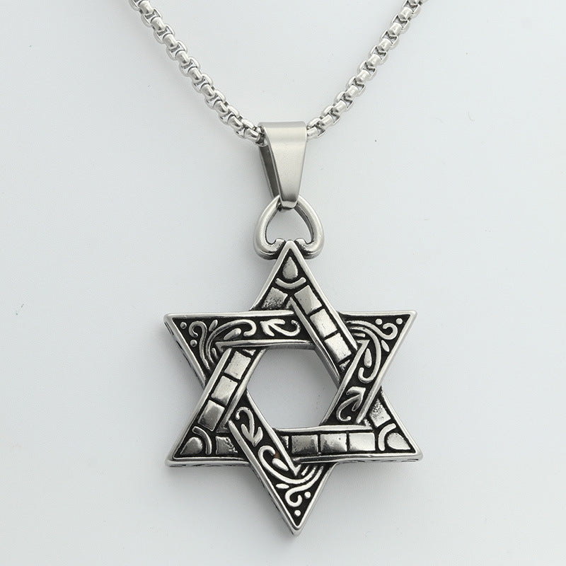 Rockyu 六芒星ネックレス メンズ ステンレス製 クロスデザイン ペンダント 60cmチェーン付