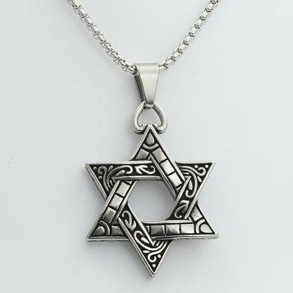 Rockyu 六芒星ネックレス メンズ ステンレス製 クロスデザイン ペンダント 60cmチェーン付