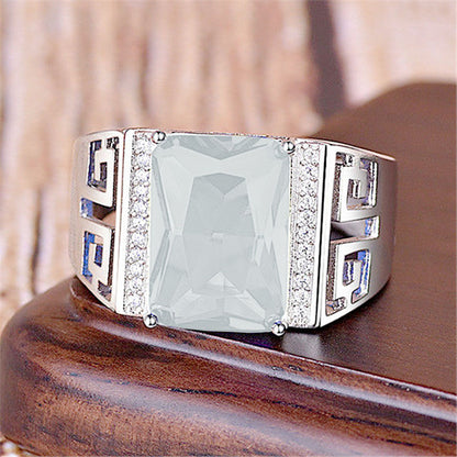 Rockyu 指輪 メンズ 銅製鍍金 大粒ジルコニア 印台リング 幅広 フリーサイズ 金属アレルギー対応 誕生日 記念日 ギフト